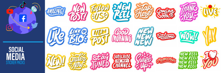 2024 Social Media Sticker Pack with Emojis and Call to Actions, Colorful and Engaging Social Media Sticker Collection, Trendy Social Media Stickers to Boost Engagement,