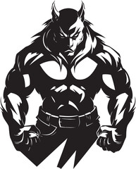 Mythical Beast Badge Vector Illustration Lone Alpha Wolf Icon Predatory Design