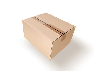 3D Closed Cardboard Box Flying Isolated On White