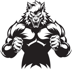 Mythical Beast Badge Vector Illustration Lone Alpha Wolf Icon Predatory Design