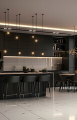 Modern kitchen interior with a black and white colour scheme