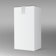 Realistic 3D White Cardboard Taped Box