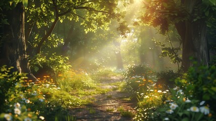 A forest path dappled with sunlight, inviting exploration into the heart of nature.