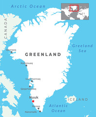 Greenland Political Map with capital Nuuk with most important cities © sarfaraz