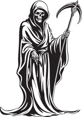 Happy Grim Reaper Doodle Icon Art Smiling Reaper Fun Vector Design