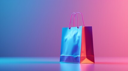 Colorful shopping bag with gradient background, representing vibrant retail and shopping themes. 3D Illustration.