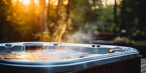 A bubbling hot tub in a backyard. AI generative