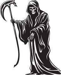 Amusing Grim Reaper Doodle Icon Art Cheerful Cartoon Reaper Vector Logo