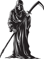 Cheerful Reaper Whimsical Doodle Art Playful Grim Reaper Cute Vector Design