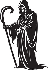 Joyful Grim Reaper Cute Vector Design Amusing Reaper Doodle Logo Art