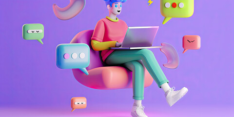 Modern Freelancer with Laptop and Digital Icons