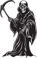 Charming Grim Reaper Doodle Logo Adorable Cartoon Reaper Vector Icon