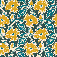 Seamless pattern  with flowers in doodle style. Vector