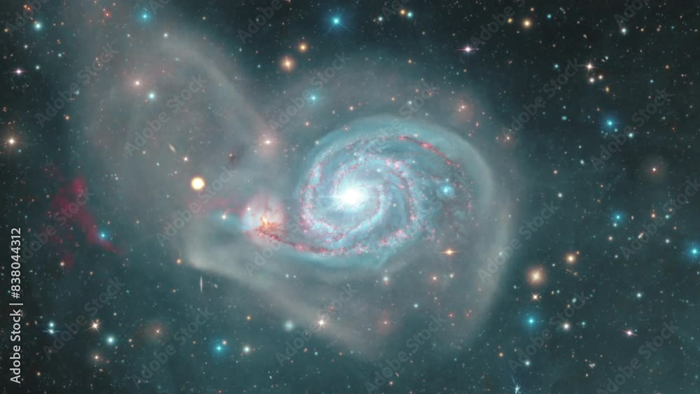 Wall mural space exploration travel through outer space towards messier 51 galaxy. animation of flying through 
