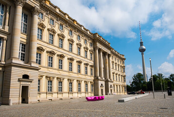 Fototapeta premium Berlin, Germany - June 02, 2024: Exterior of the Berlin Palace, located on the Museum Island, the historic centre of Berlin.