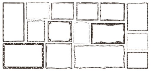 Vector set of various frames in brazilian cordel woodcut style