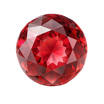 Round red Ruby gemstone on transparent background