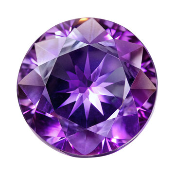 Round purple Amethyst gemstone on transparent background