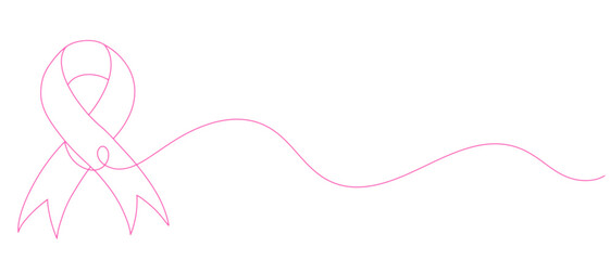 pink ribbon breast cancer line art style with transparent background eps