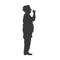 silhouette elderly woman brushing his teeth in front of mirror black color only