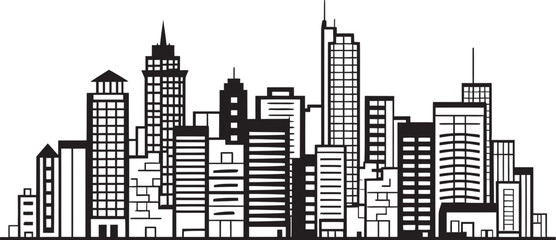 City Skyline Illustration Line Art Emblem Linear Cityscape Drawing Architectural Logo