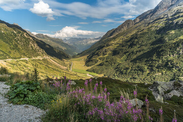Mountain landscape at Susten Pass with view towards the Meiental, Meien, Canton of Uri, Switzerland