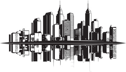 Linear City Skyline Minimal Emblem Cityscape Line Art Architectural Graphic