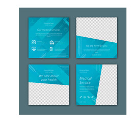 Set of medical healthcare service suitable for social media post design for hospital clinic doctor and dentist marketing ads banner template