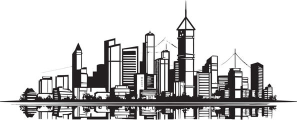 Linear City Design Architectural Icon Cityscape Line Art Minimal Graphic