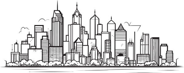 Obraz premium Architectural Line Art Cityscape Design Minimalist Urban Scene Building Graphic