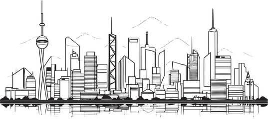 City Skyline Silhouette Line Art Logo Architectural Line Art Cityscape Design