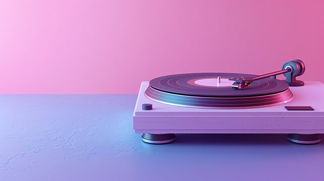 Stylish vinyl record player on a pastel background, minimalistic design with vibrant colors, embodying retro vibes and classic music elements. 3D Illustration.
