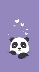 cute cartoon panda with heart on purple background