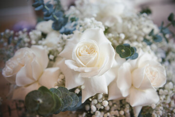 Wedding flowers with close up of a rose