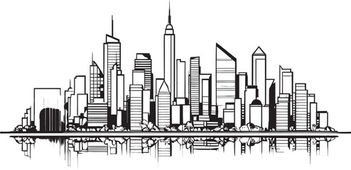 Obraz premium Abstract Cityscape Art Line Drawing Linear Cityscape Design Architectural Logo