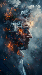 Employee Burnout: Symbolizing the Impact of Overwork and Stress in Realistic Profile Photo   Ideal for Business and HR Ads
