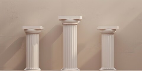 a image of three white pillars against a beige wall