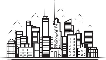 Line Art Cityscape Building Graphic City Skyline Illustration Line Drawing Emblem