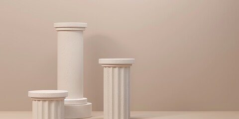 Classic White Pedestals on Beige Background