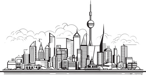 Obraz premium Cityscape Sketch Architectural Icon Linear City Design Building Outline Graphic