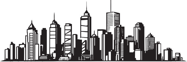 Naklejka premium Line Art Cityscape Urban Development Emblem Building Outline Icon Urban Design
