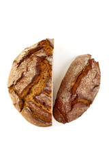 Freshly Baked Homemade Bread, close-up, isolated on a white background