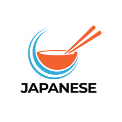 Soup bowl and Chopsticks Asian Food Symbol for Restaurant logo design Vector illustration