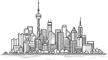 Minimalist City Skyline Line Art Icon Line Art Cityscape Urban Development Emblem