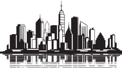 Line Drawing of Cityscape Building Emblem City Skyline Silhouette Line Art Icon