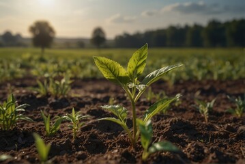 A farmer's field, crop sprouts in the ground.