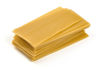 Uncooked lasagna pasta isolated on white background. High resolution image