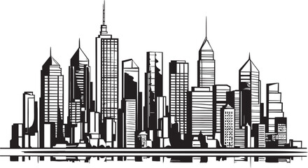 Fototapeta premium Line Drawing of Cityscape Building Logo Cityscape Outline Art Urban Scene Design