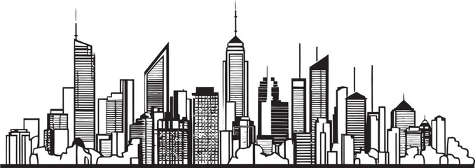 Architectural Line Design Urban Landscape City Skyline Sketch Line Art Icon