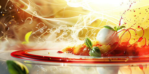 A cook delicately arranges ingredients on a plate, preparing a delectable meal that will delight the senses